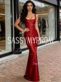 Satin Trumpet Mermaid Burgundy V Neck Prom Dress