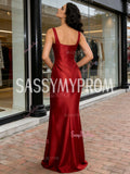 Satin Trumpet Mermaid Burgundy V Neck Prom Dress