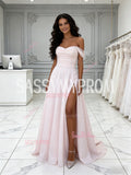 Tulle Ruched Pink Off The Shoulder Wedding Dress With Slit