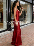 Satin Trumpet Mermaid Burgundy V Neck Prom Dress