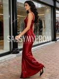 Satin Trumpet Mermaid Burgundy V Neck Prom Dress