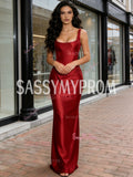 Satin Trumpet Mermaid Burgundy V Neck Prom Dress