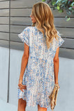 V-Neck Fashion Above knee Floral A-Line Short Sleeve Dress