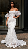 Puffy Sleeve Sweetheart Lace Trumpet Mermaid Wedding Dress
