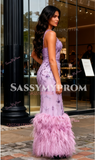 Trumpet Mermaid Feather Beading Lavender Cape Prom Dress