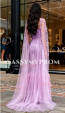 Trumpet Mermaid Feather Beading Lavender Cape Prom Dress