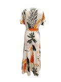 Tropical Leaf Print Comfortable Versatile Dress