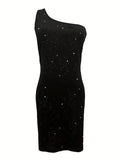 Black Sequin One Shoulder Mini Bodycon Club Dress
