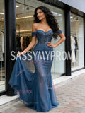 Beading Tulle Trumpet Mermaid Off The Shoulder Prom Dress