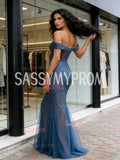 Beading Tulle Trumpet Mermaid Off The Shoulder Prom Dress
