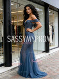 Beading Tulle Trumpet Mermaid Off The Shoulder Prom Dress