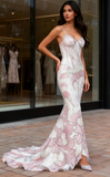 Pink Beading Trumpet Mermaid Spaghetti Straps Sparkle Prom Dress