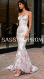 Pink Beading Trumpet Mermaid Spaghetti Straps Sparkle Prom Dress