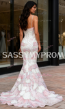 Pink Beading Trumpet Mermaid Spaghetti Straps Sparkle Prom Dress