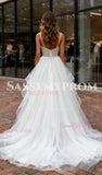 Beading A Line Ruffles Tulle Spaghetti Straps Wedding Dress
