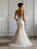 Trumpet Mermaid Sweetheart Lace Tulle Backless Wedding Dress