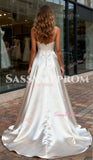 Satin A Line Spaghetti Straps Wedding Dress With Slit