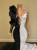 Long Sleeves Block Color Sequins Mermaid Prom Dress