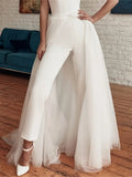 White Strapless Mopping Swing Jumpsuit With Overskirt