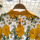 Floral Embroidery Vibrant Yellow Lace Dress