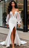 Long Sleeve Cold Shoulder Trumpet Mermaid Chiffon Wedding Dress