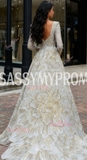 Square A Line Sequin Long Sleeve Flower Prom Dress