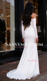 White Long Sleeves Strapless Beading Mermaid Prom Dress