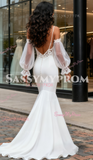 Long Sleeve Cold Shoulder Trumpet Mermaid Chiffon Wedding Dress