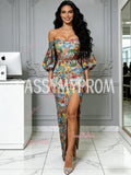 Off The Shoulder Puffy Sleeve Trumpet Mermaid Floral Prom Dress