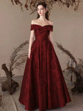 Off-Shoulder Red Lace A Line Prom Dress