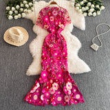 Vivid Pink Exquisite Floral Design Dress