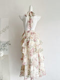Holiday Printed Halter Chiffon V-neck Dress