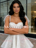 Short Mini White Sequin Tulle Sparkle Straps Prom Dress
