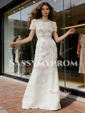 Lace Flower White Beading Trumpet Mermaid Prom Dress