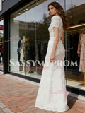 Lace Flower White Beading Trumpet Mermaid Prom Dress