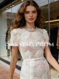 Lace Flower White Beading Trumpet Mermaid Prom Dress