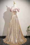 Off The Shoulder Sequins Gold Trumpet Mermaid Prom Dress
