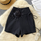 Chic Floral Accented High-Waist Shorts