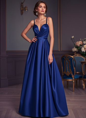 Sweetheart Royal Blue Spaghetti Straps A Line Satin Prom Dress