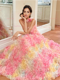 Colorful Flowers A Line PinkSweetheart Prom Dress