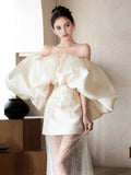 Short Mini Off The Shoulder Satin Wedding Dress