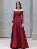 Long Sleeve Satin Off The Shoulder A Line Prom Dress