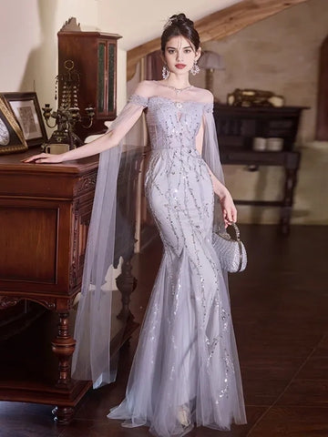 Trumpet Mermaid Sparkle Lavender Tulle Prom Dress