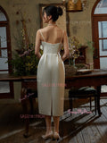 Satin Sheath Column Spaghetti Straps Wedding Dress With Slit