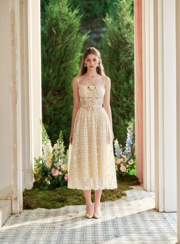Spaghetti Straps Ankle Length Ivory Lace Prom Dress