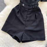 Suit Collar Short-sleeved Black Jumpsuit