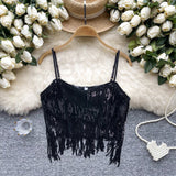 Sparkling Sequin Stylish Tassels Beaded Crop Top