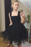 Square Neck Black Tulle A-line Homecoming Dress