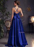 Sweetheart Royal Blue Spaghetti Straps A Line Satin Prom Dress