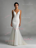 Trumpet Mermaid Deep V Neck Lace Wedding Dress